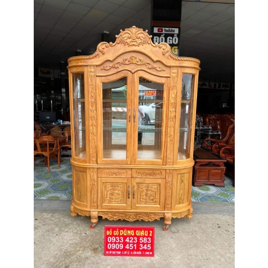 Tủ rượu đầu công cánh công ngan 1m6 cao 2m2 gỗ gõ đỏ VIP 