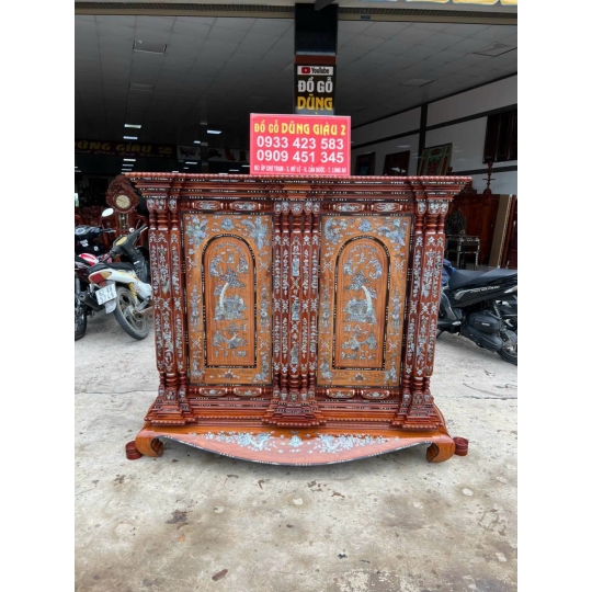 Tủ thờ cần 9 & 15 trụ gỗ căm xe gõ đỏ