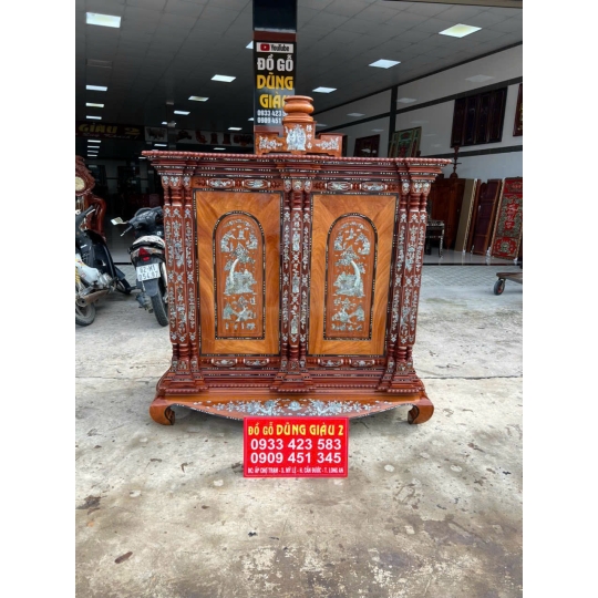 Tủ thờ cần 9 & 15 trụ gỗ căm xe gõ đỏ