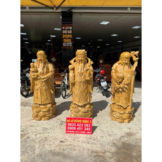 Bộ tam đa Phúc Lộc Thọ gỗ Cẩm vàng nguyên khối cao1m60