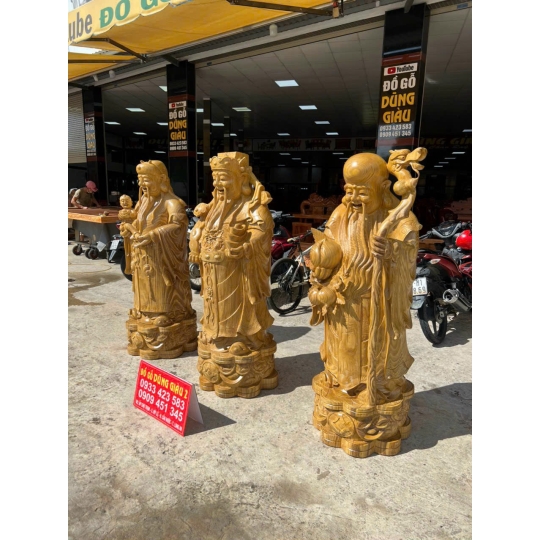Bộ tam đa Phúc Lộc Thọ gỗ Cẩm vàng nguyên khối cao1m60