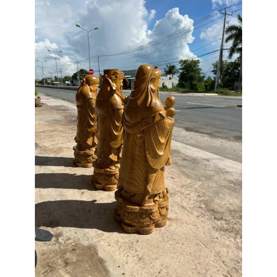 Bộ tam đa Phúc Lộc Thọ gỗ Cẩm vàng nguyên khối cao1m60