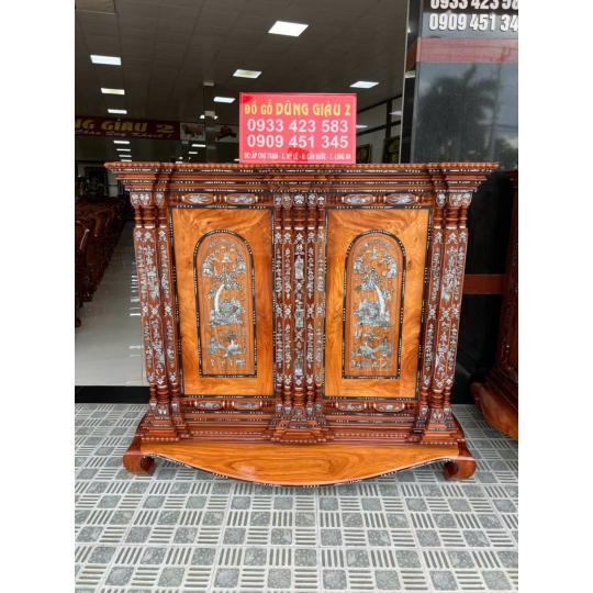 Tủ thờ 15 trụ cẩn gỗ căm xe gõ đỏ Đồ Gỗ Dũng Giàu