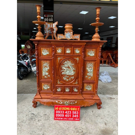 Tủ thờ cần gõ gõ đỏ, tranh thờ đấp nổi phù điêu cao cấp