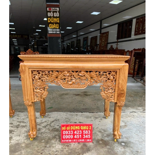 Ghế thờ chân hùm trạm Tước Lộc Công Hầu ngan 1,47x87x1,27 gỗ gõ đỏ VIP