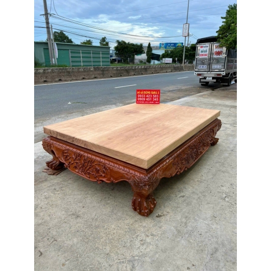 Bộ ván chân quỳ 2 tấm trạm tứ diện ngan 1m70x2m45 dài gỗ gõ đỏ vip