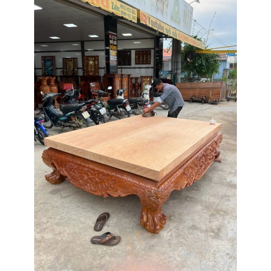 Bộ ván chân quỳ 2 tấm trạm tứ diện ngan 1m70x2m45 dài gỗ gõ đỏ vip
