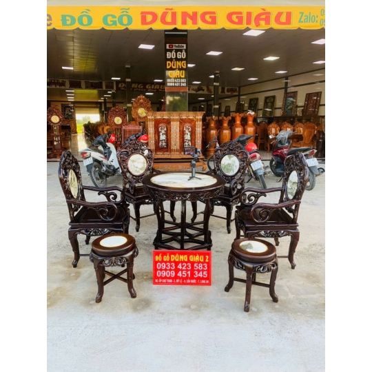 Bộ bàn tròn 7 món cổ điển gỗ gõ mật cao cấp