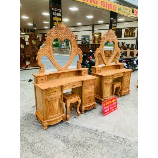 Bàn trang điểm mẫu hoàng gia ngan 1m2 & 1m4 gỗ gõ đỏ VIP