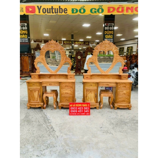 Bàn trang điểm mẫu hoàng gia ngan 1m2 & 1m4 gỗ gõ đỏ VIP