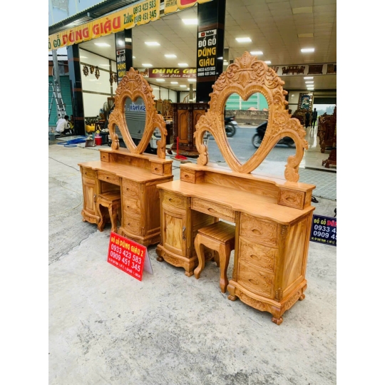 Bàn trang điểm mẫu hoàng gia ngan 1m2 & 1m4 gỗ gõ đỏ VIP