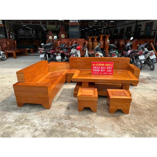 Bộ ghế salông sofa góc L gỗ gõ đỏ