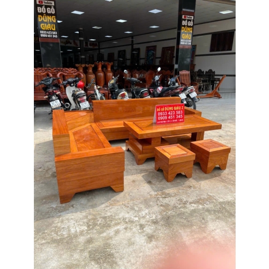 Bộ ghế salông sofa góc L gỗ gõ đỏ