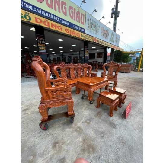 Bộ ghế salông trạm nghê ttay 12 gỗ gõ đỏ VIP