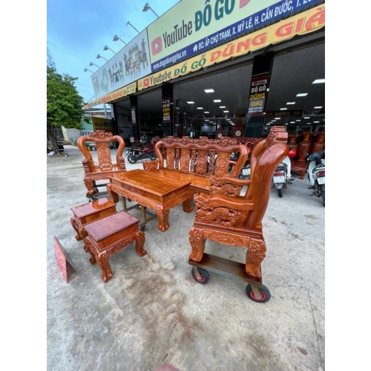 Bộ ghế salông trạm nghê ttay 12 gỗ gõ đỏ VIP
