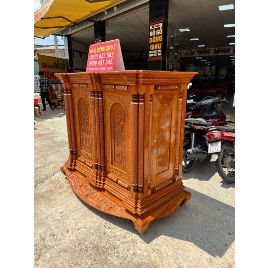 Tủ thờ trạm 15 trụ tròn Gỗ gõ đỏ 100% 