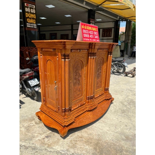 Tủ thờ trạm 15 trụ tròn Gỗ gõ đỏ 100% 