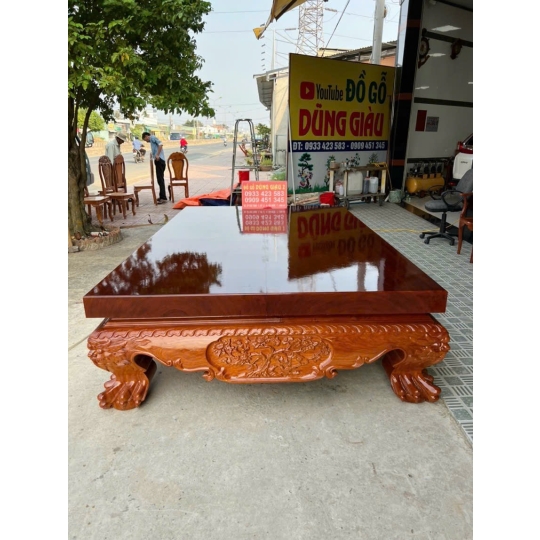 Bộ ván chân quỳ trạm tứ diện Tùng Cúc Trúc Mai mặt 2 tấm ngan 1m80x2m80x12 gỗ gõ đỏ Vip