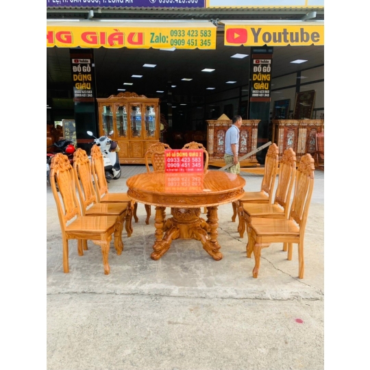 Bộ bàn ăn tròn gia đình 6 ghế đồ gỗ cần giuộc