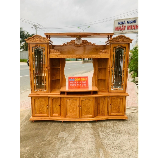 Kệ tivi mẩu thái ngan 2m4 gỗ gõ đỏ