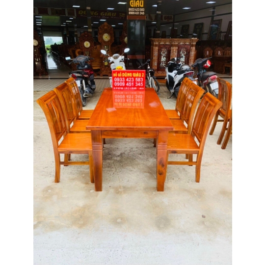 Bộ bàn dài 6 ghế gỗ tràm xoan 