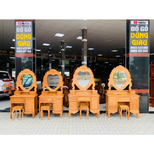 Bàn trang điểm mẩu kính tim  ngan 80 & 107 gỗ gõ đỏ .