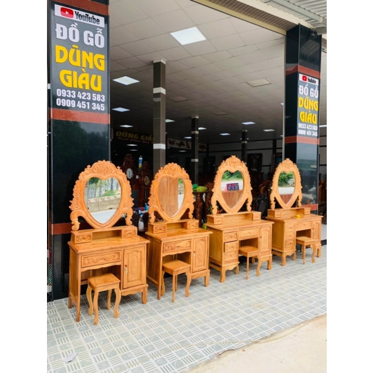 Bàn trang điểm mẩu kính tim  ngan 80 & 107 gỗ gõ đỏ 