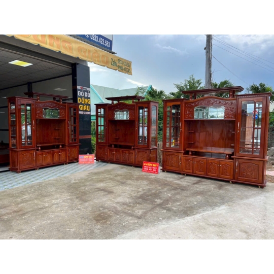 Kệ ti vi ngan 2m/ 2m2/ 2m4 gỗ gõ đỏ hàng VIP Long An
