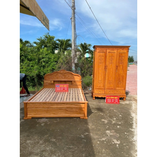 Giường phòng ngan 1m6 gỗ gõ đỏ ở Cần Đước Long An
