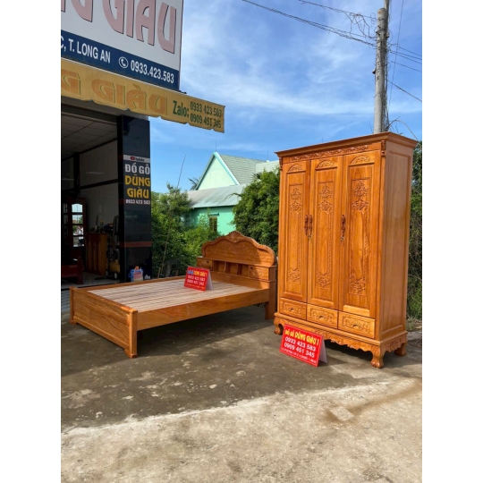 Giường phòng ngan 1m6 gỗ gõ đỏ ở Cần Đước Long An