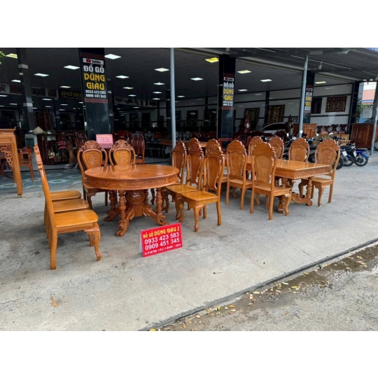 Bàn dài chân lá Tây , bàn tròn chân sư tử mặt bàn liền một tấm dầy 3 phân gỗ gõ đỏ VIP