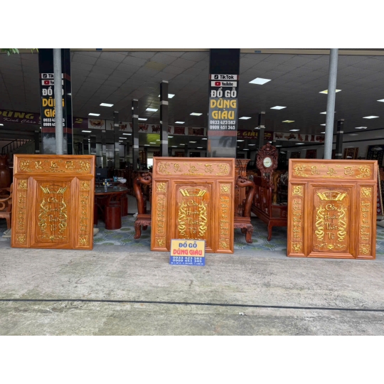  3 bộ tranh thờ gỗ gõ đỏ giác vàng cao cấp 1,34x1,54