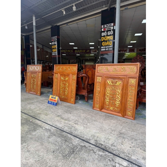  3 bộ tranh thờ gỗ gõ đỏ giác vàng cao cấp 1,34x1,54