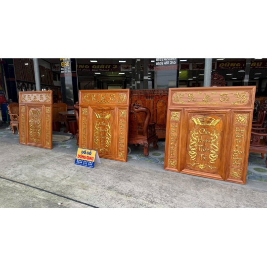  3 bộ tranh thờ gỗ gõ đỏ giác vàng cao cấp 1,34x1,54