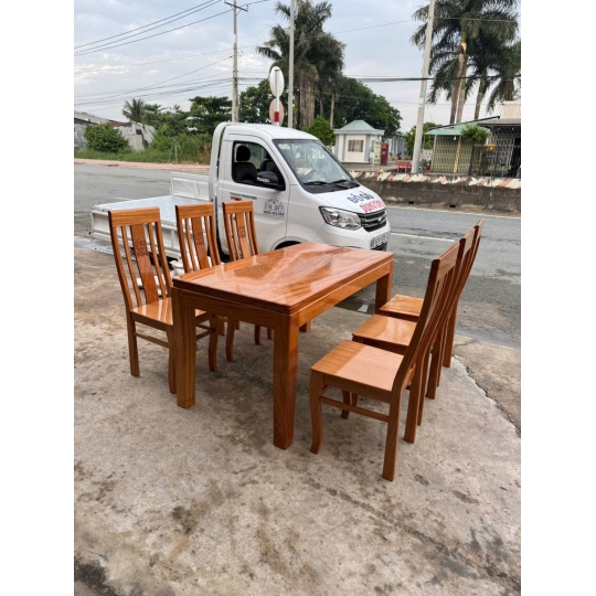 Bộ bàn ăn 6 ghế mặt dầy 3 phân gỗ gõ đỏ