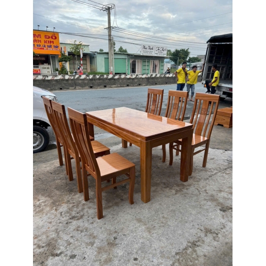 Bộ bàn ăn 6 ghế mặt dầy 3 phân gỗ gõ đỏ