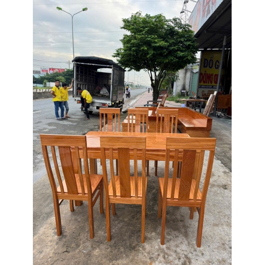Bộ bàn ăn 6 ghế mặt dầy 3 phân gỗ gõ đỏ