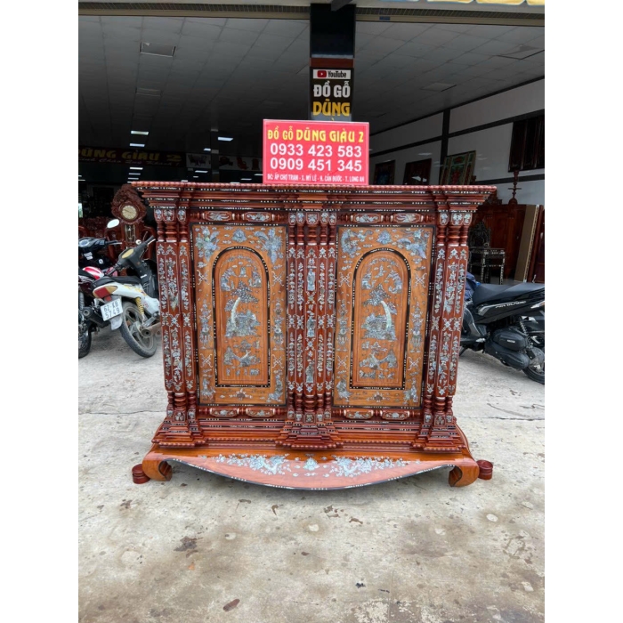 Tủ thờ cần 9 & 15 trụ gỗ căm xe gõ đỏ