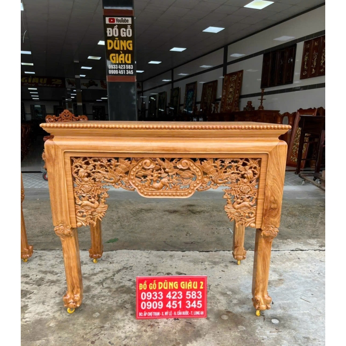 Ghế thờ chân hùm trạm Tước Lộc Công Hầu ngan 1,47x87x1,27 gỗ gõ đỏ VIP