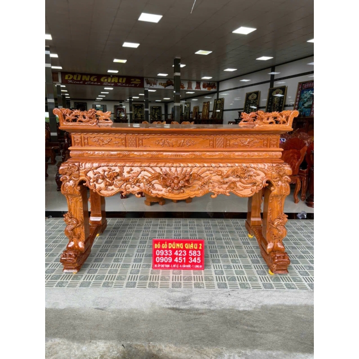 Sập thờ trạm tứ linh ngan 1m97 sâu 87 cao 1m27 chân 18 gỗ gõ đỏ VIP