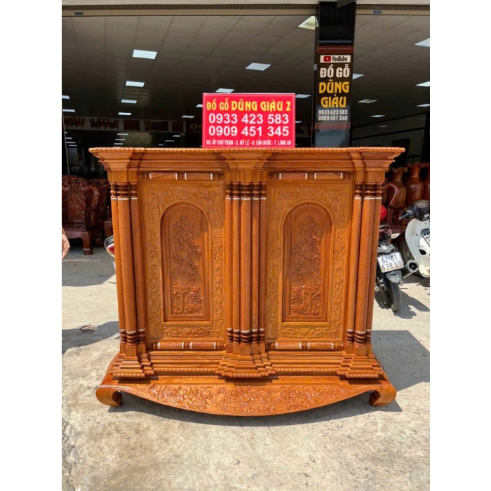 Tủ thờ trạm 15 trụ tròn Gỗ gõ đỏ 100% 